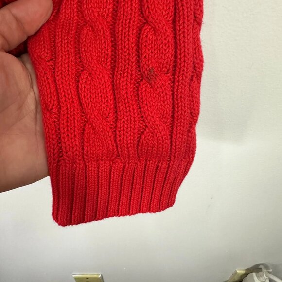 Lands’ End Sweater XL Petite Red Cable Knit Cotton Fisherman Preppy Classic - Picture 2 of 7